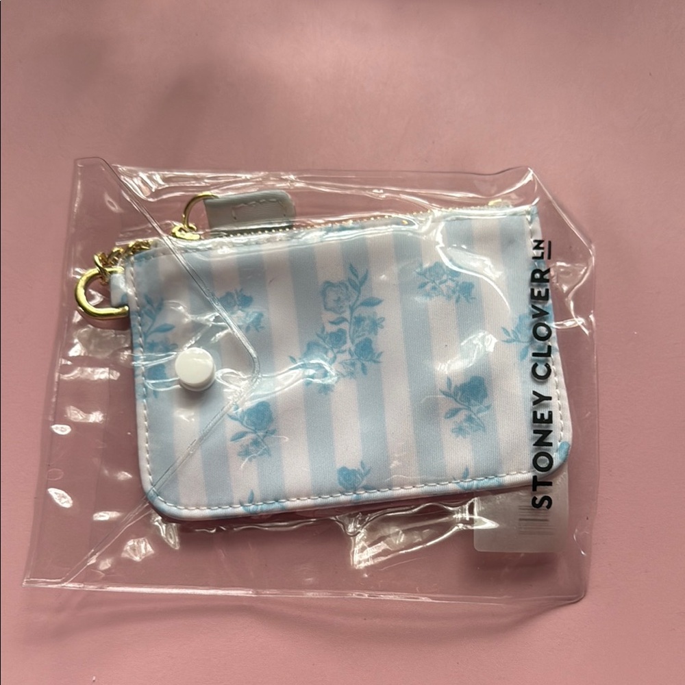 Stoney Clover Blue Floral Stripe keychain card holder